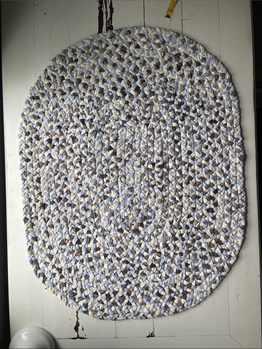 Hand-Braided Oval Accent Rug in Light Blue, Cream & Brown